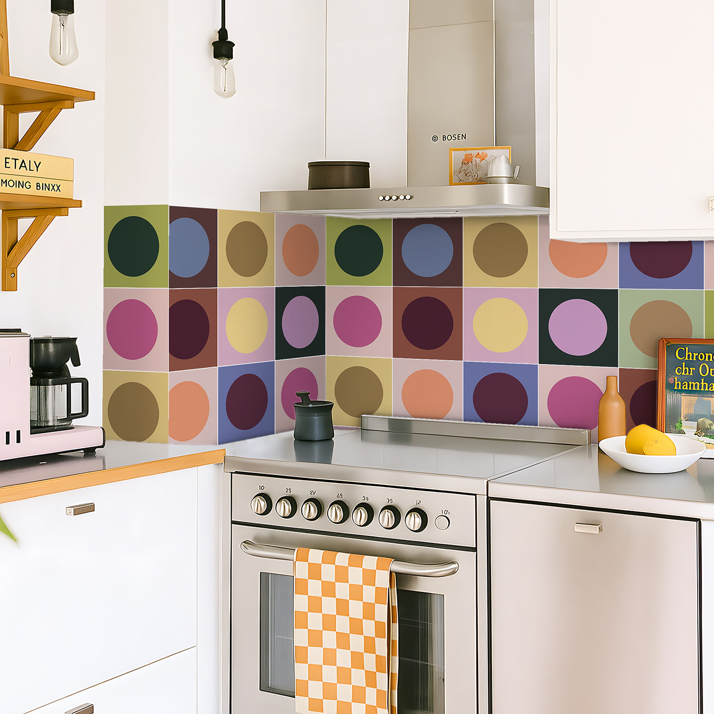 孟菲斯彩色瓷砖贴纸厨房防油贴纸自粘耐高温防水防油污橱柜油烟机,淘宝优惠券,粉丝福利购,淘宝优惠卷