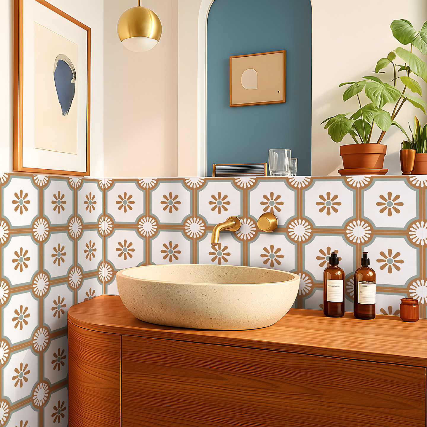 仿花砖墙贴法式复古厨房耐高温瓷砖贴纸防水防油卫生间墙面遮丑,淘宝优惠券,粉丝福利购,淘宝优惠卷