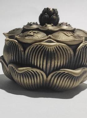 古法工艺莲花纯铜香炉摆件黄铜镂空家用桌面香薰炉小物件礼品摆件