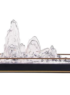 创意新中式透明树脂假山金属托盘桌面套装摆件客厅茶几玄关艺术品