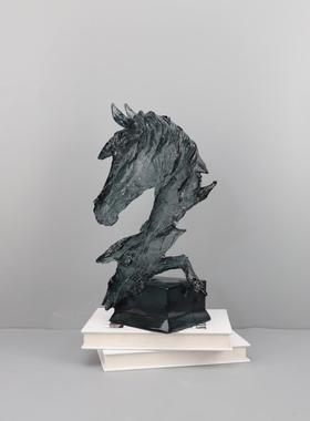 现代简约透明树脂马头雕塑工艺品摆件客厅书房玄关样板房家居饰品