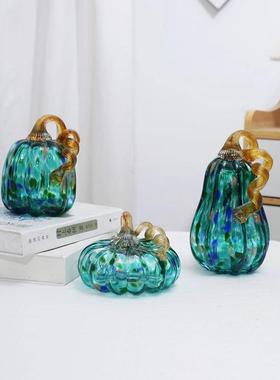 纯手工玻璃南瓜摆件田园风彩色南瓜摆件万圣节装饰热销