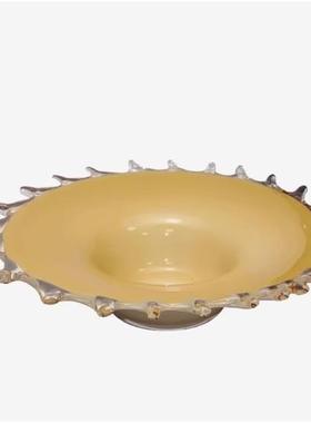 现代简约意式轻奢米黄水花琉璃果盘收购琉璃家居酒店茶几装饰摆件