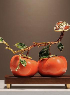 新中式事事如意柿子摆件高档客厅博古架装饰品办公室乔迁新居礼品