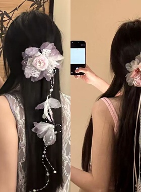 花间序超仙甜美蕾丝飘带流苏发夹