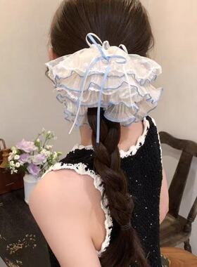 少女甜美波点蕾丝裙摆发圈韩国头绳超大网纱大肠圈轻奢时尚发绳女