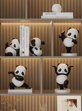高端大气客厅熊猫酒柜摆件轻奢家居电视柜玄关办公桌面工艺装饰品