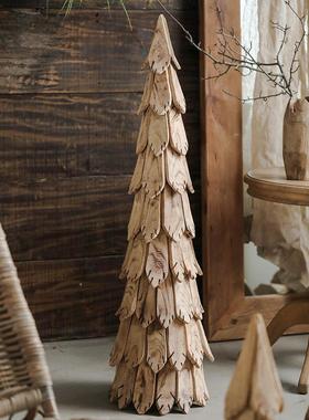 圣诞树装饰小型木片松树海马体客厅实木落地木质摆件圣诞节造景