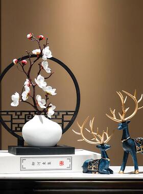 新中式屏风禅意家居花瓶鹿摆件客厅茶几电视柜复古典中国风装饰品