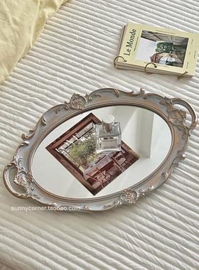 法式复古玻璃镜面托盘ins风客厅装饰摆件香薰首饰展示镜子收纳盘