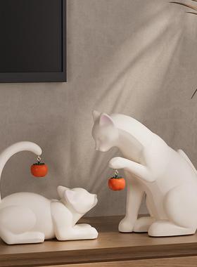 现代艺术感创意猫咪摆件高端大气软装样板房客厅玄关电视柜装饰品