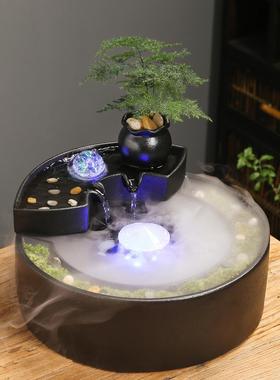 流水摆件循环水喷泉创意陶瓷客厅生财招财办公室桌面微景观装饰品