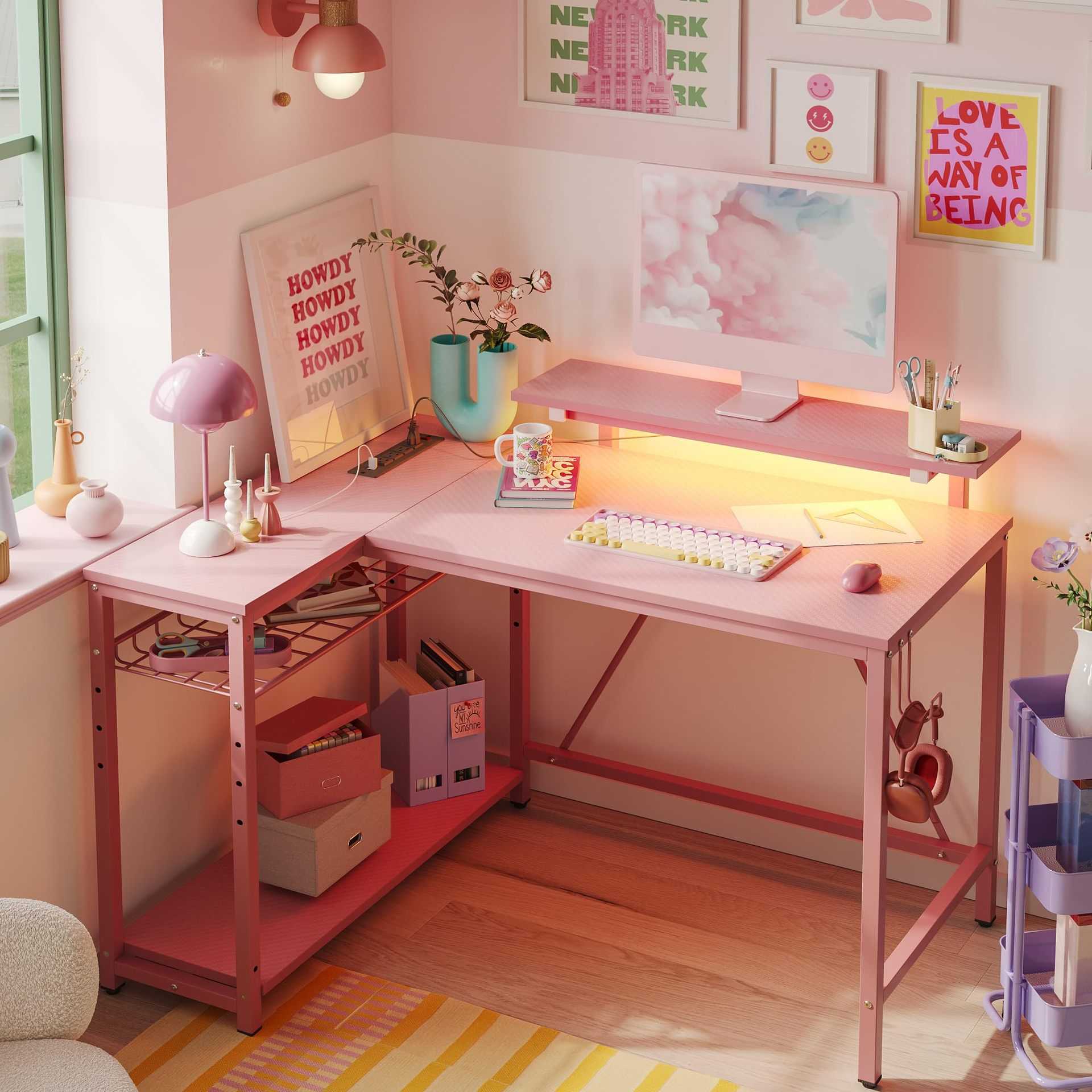 Computer desk 42 small corner L-shaped desks with reversible storage shelves and hook desks for bedrooms