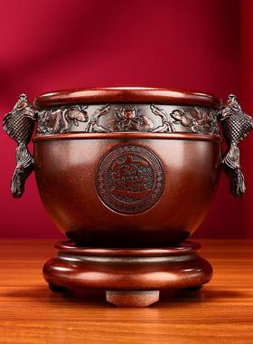 黄铜福鱼进宝缸 家居办公室装饰铜工艺品摆件双鱼铜缸 聚宝盆摆设