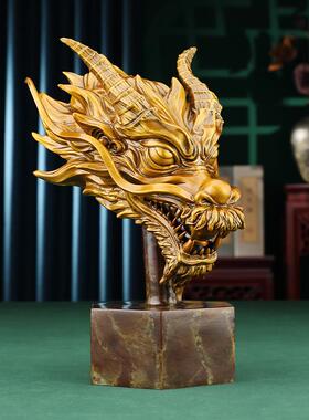 包邮黄铜龙摆件龙首生肖《龙头老大》摆件家居办公室装饰品礼品