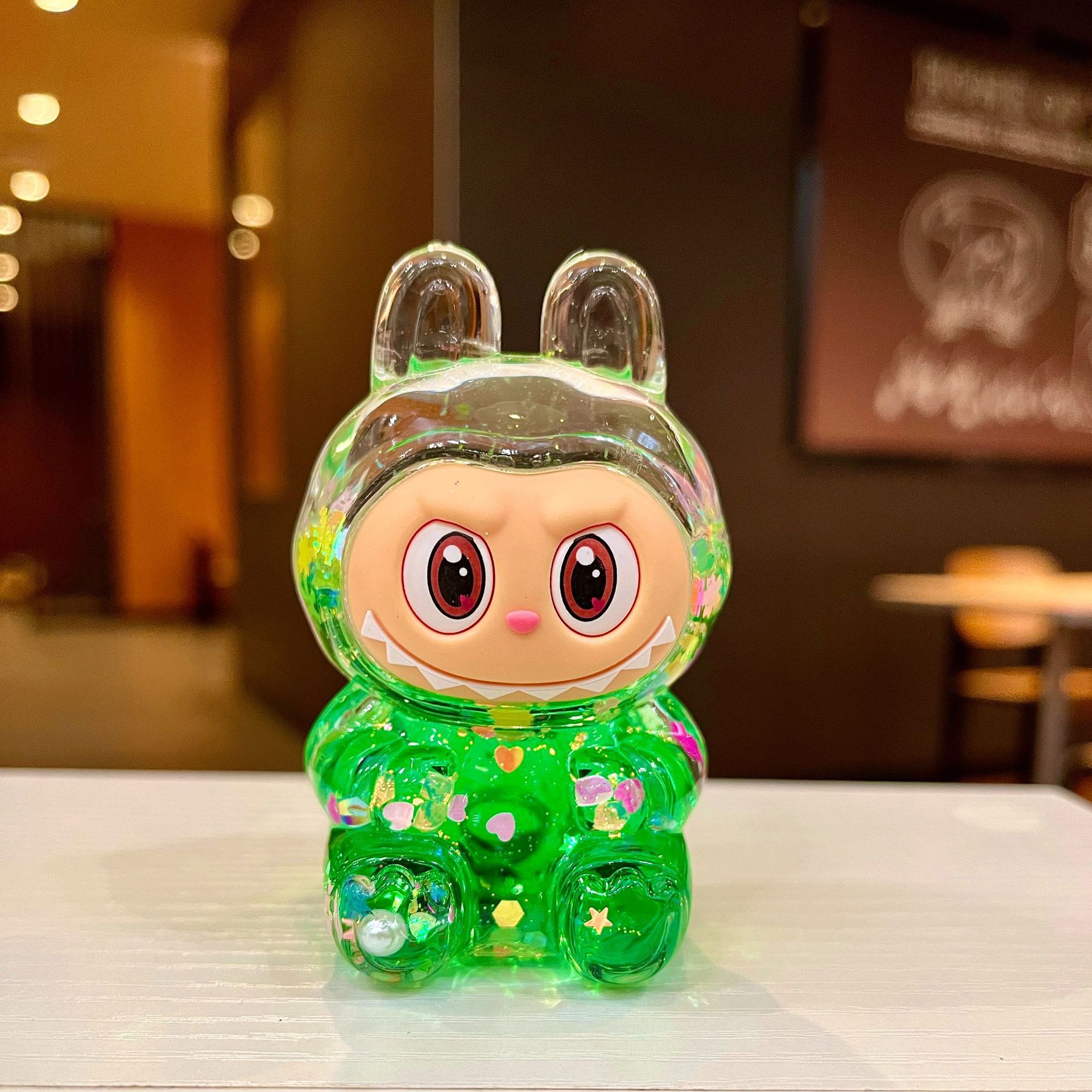 新款拉布布入油流沙摆件爆闪夜光大号桌面炫彩流沙摆件送朋友礼物 - 图0