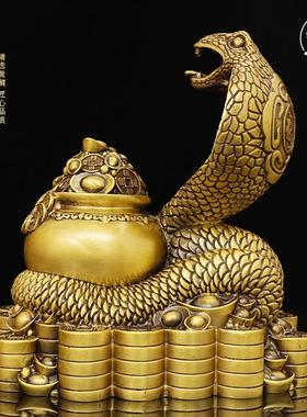 福蛇聚财黄铜十二生肖蛇摆件蛇年大吉家居桌面全铜装饰品送礼送福