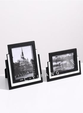 一匚轻奢现代皮革桌面相框样板间酒店民宿家居床头柜书柜装饰摆件