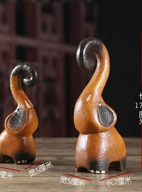 泰国实木雕刻客工艺品大象木雕办公室电脑桌面摆件东南亚风情装饰