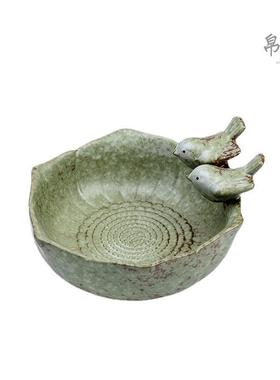 欧式复古陶瓷喂鸟喂食器户外落地小鸟喝水食盆防打翻