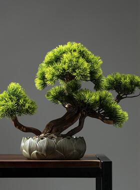 仿真迎客松树假绿植客厅玄关中式装饰酒店崖柏造型罗汉松盆景摆件