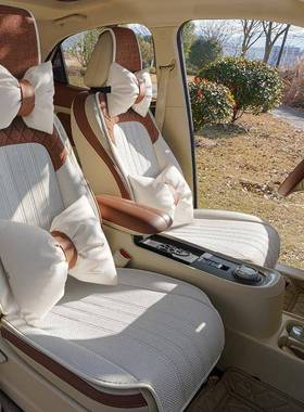 汽车坐垫通用四季夏季新款高级感座套亚麻座垫后排座椅车坐套女士