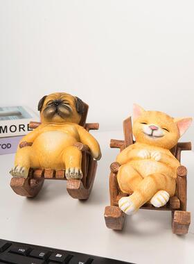 新品摇椅猫咪躺椅狗狗治愈摆件家居办公室装饰品树脂工艺品