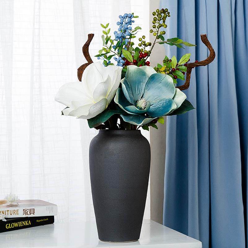 手工磨砂黑色陶瓷花瓶摆件北欧覆古粗陶罐DIY灯台面装饰客厅插花,淘宝优惠券,粉丝福利购,淘宝优惠卷