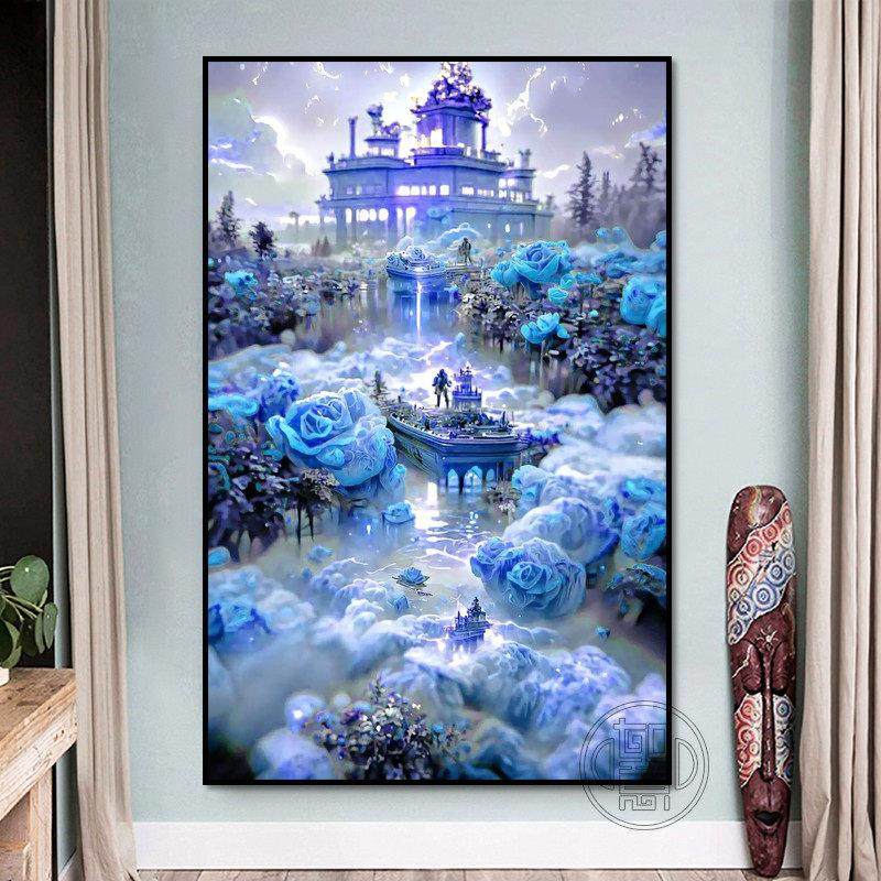 蓝色妖姬5d立体钻石画满钻玄关卧室贴钻十字绣梦幻风景手工砖石绣,淘宝优惠券,粉丝福利购,淘宝优惠卷