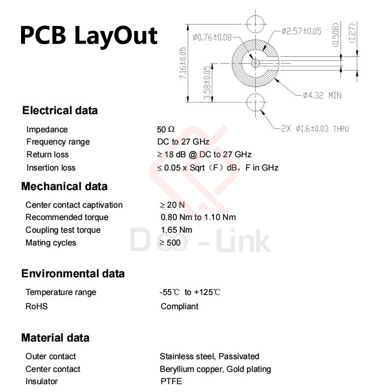 RF高频连接头SMA母头 连接器 两孔法兰PCB板端垂直 DC-18G免焊SMA