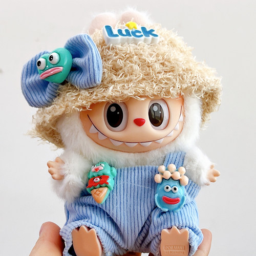 绵绵泡芙一二代拉布布娃衣labubu17cm坐坐派对衣服搪胶公仔挂件 - 图3