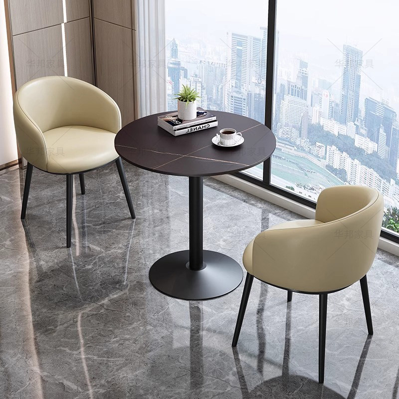 圆形岩板餐桌椅组合现代简约轻奢小户型洽谈桌办公室会客接待桌子,淘宝优惠券,粉丝福利购,淘宝优惠卷