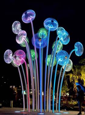 户外发光五金雕塑大型不锈钢水母雕塑蒲公英景观灯美陈装置灯具