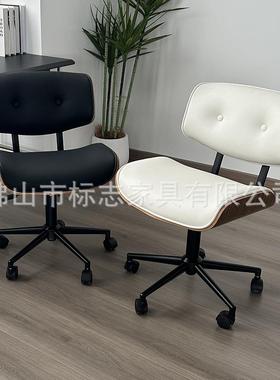 轻奢简约电脑椅久坐可升降旋转职员办公椅家用舒适实木小型书房椅