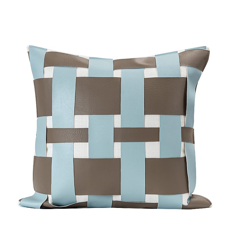 速发EL简 LOI约轻编蓝咖撞色皮质奢织靠垫抱枕样板房方枕 - 图3