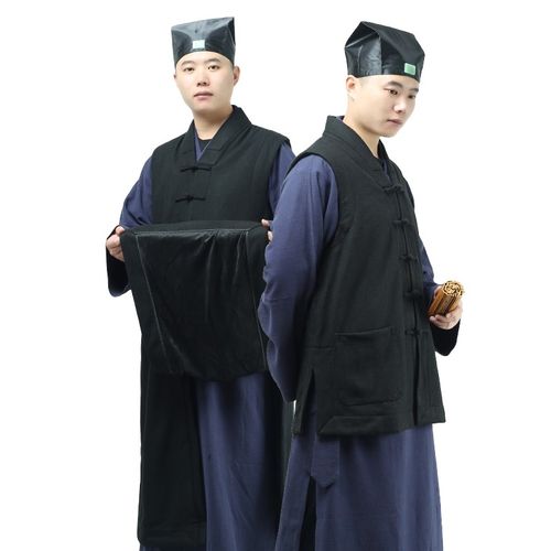 速发士季道极服装男加绒马甲道家道袍长坎肩太冬服保暖棉服马夹背 - 图1