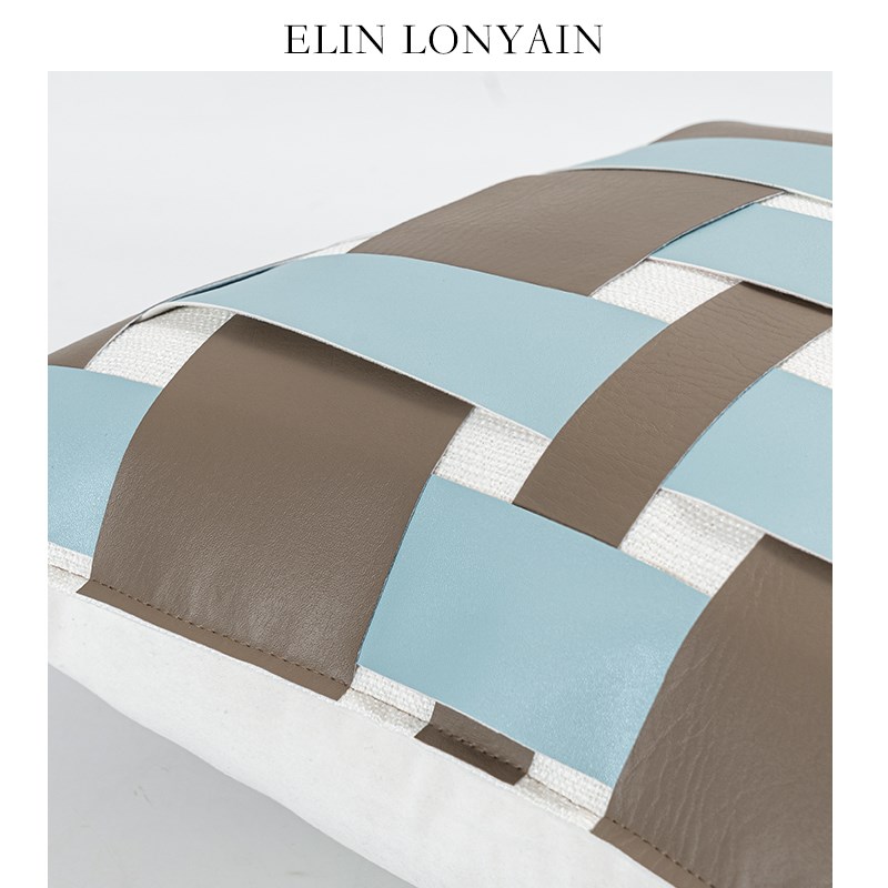 速发EL简 LOI约轻编蓝咖撞色皮质奢织靠垫抱枕样板房方枕 - 图2