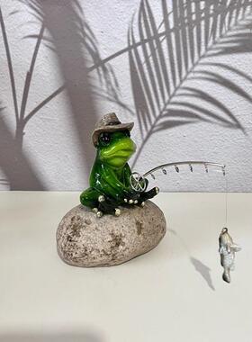 花雕户外庭园zzw41058院钓鱼青蛙动物雕脂像摆件草坪像装饰家居树