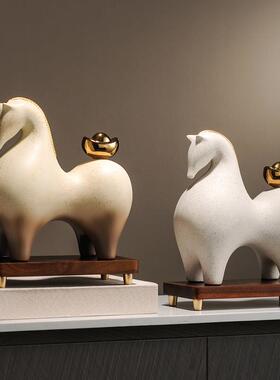 家居装饰品客厅酒柜马上有钱马摆件招财生肖高级感乔迁新房工艺礼