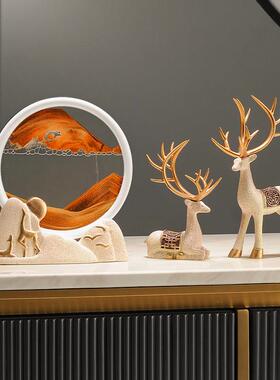 麋鹿流沙画沙漏摆件轻奢高档电视柜酒柜客厅办公室桌面现代装饰品