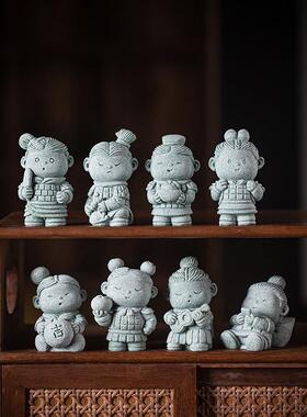 创意卡通兵马俑茶宠摆件中式将士手把件博古架摆设造景桌面装饰品