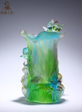 古代玻璃锦鲤花瓶装饰品客厅插花家古代架电视柜装饰干花入口