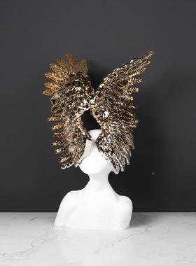 现代北抽象天使翅膀摆人物塑件样板房欧售楼雕部客厅玄关PQO创意