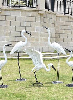 户外仿真白鹭摆件玻璃钢庭院花园林动物仙鹤雕塑水池鸟类造景装饰