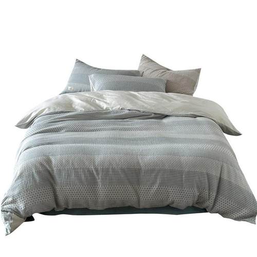 A类色织三层皱皱纱全棉四件套日系简约轻奢纯棉被套床上用品1.8m - 图3