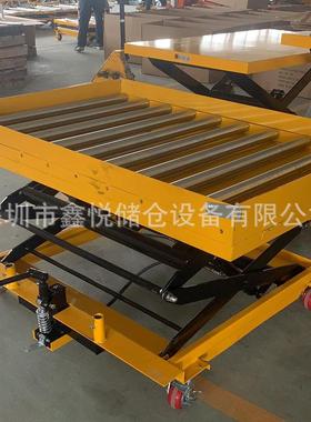 滚筒式手动平台车辊滚移动液压平台车搬运升降车电动平台车