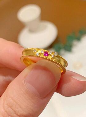 古法黄金色戒指仿钻钻石戒仿宝石精致轻奢百搭高级感2025新款戒指
