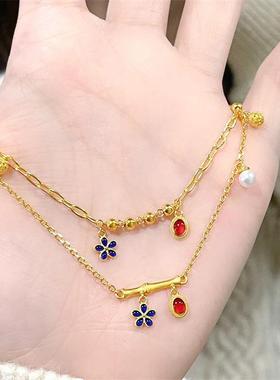 黄金色花丝凤华小竹蓝项链小宫岁手链小众轻奢高级感时尚百搭配饰