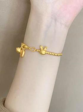 精品小兔子手链女轻奢感十足满圈金珠招财铃铛手串生日礼物送女友