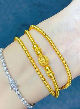 黄金色古法手链女三圈镂空花丝转运珠手串项链日常百搭两用配饰品